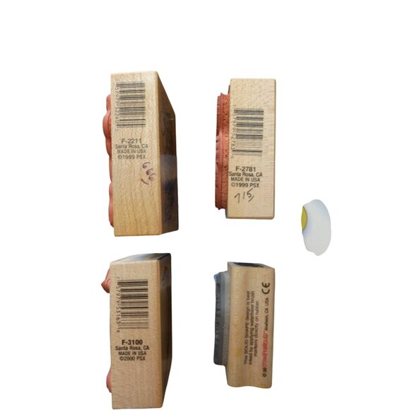 Set Of 4 Vintage PSX Rubber Stamps On Wood Blocks Featuring Basket Leaf Feather - Picture 3 of 7